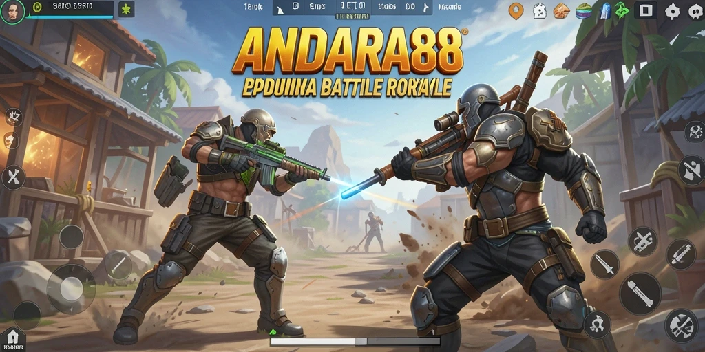 Tangkapan layar gameplay ANDARA88 menampilkan aksi pertarungan Battle Royale yang intens.