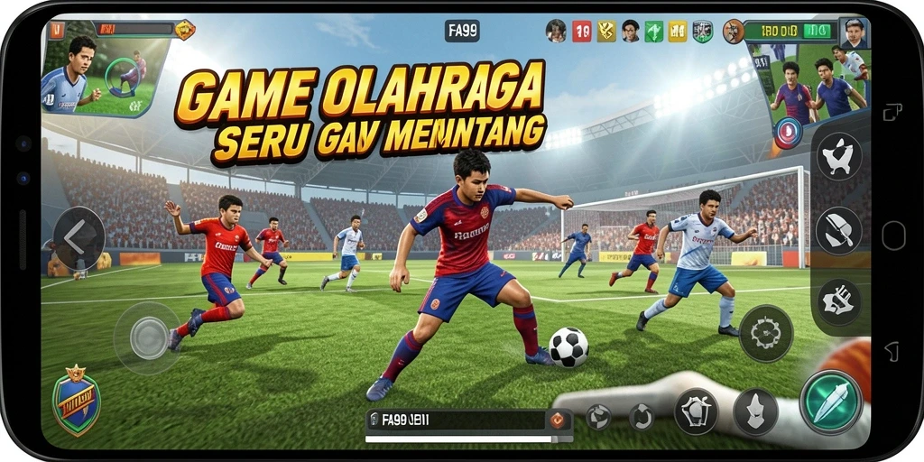 Screenshot gameplay FA99 menampilkan aksi olahraga yang mendebarkan.