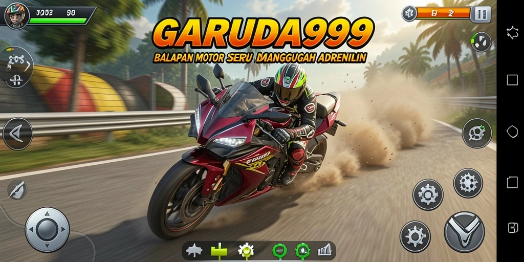 Tampilan menarik dari gameplay balapan motor di GARUDA999.
