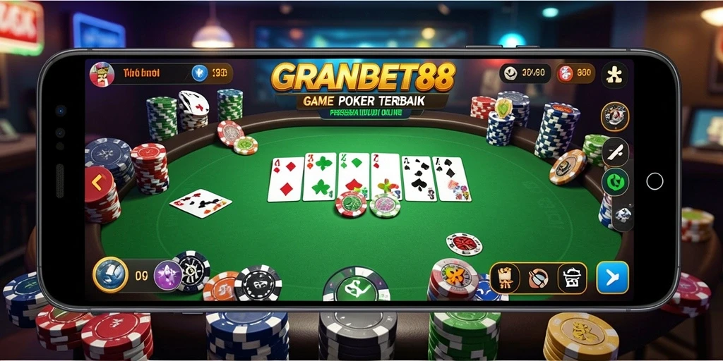 Screenshot GRANDBET88 menampilkan aksi seru permainan poker.