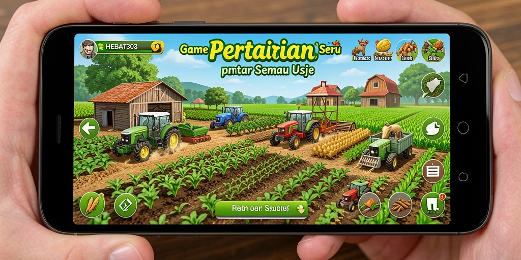Tampilan gameplay seru HEBAT303 dengan aktivitas bertani yang menarik.