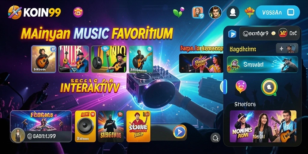 Screenshot gameplay KOIN99 menampilkan pemain beraksi dengan alat musik.