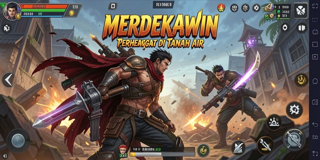 Screenshot gameplay <strong>MERDEKAWIN</strong> menunjukkan pertarungan intens antara dua karakter.