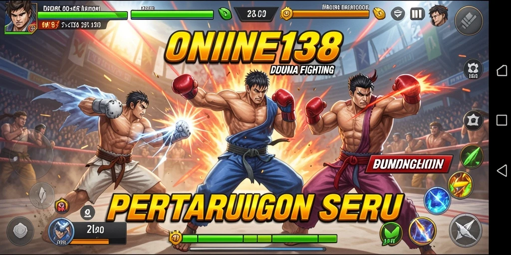 Tampilkan screenshot <strong>ONLINE138</strong> dengan pertarungan seru antara dua karakter.
