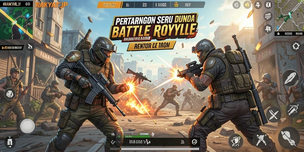Menampilkan aksi seru dalam pertempuran Battle Royale di RAKYATJP.