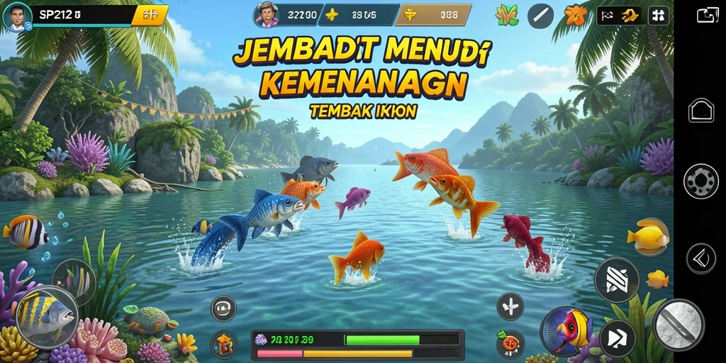 Tampilan gameplay menarik dari SP212 dengan banyak ikan berwarna-warni.