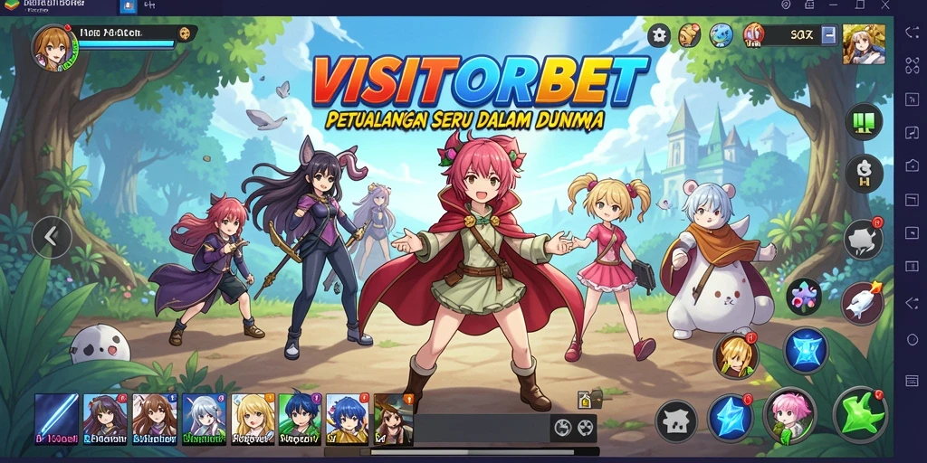 Tampilan gameplay seru dari VISITORBET dengan karakter anime.